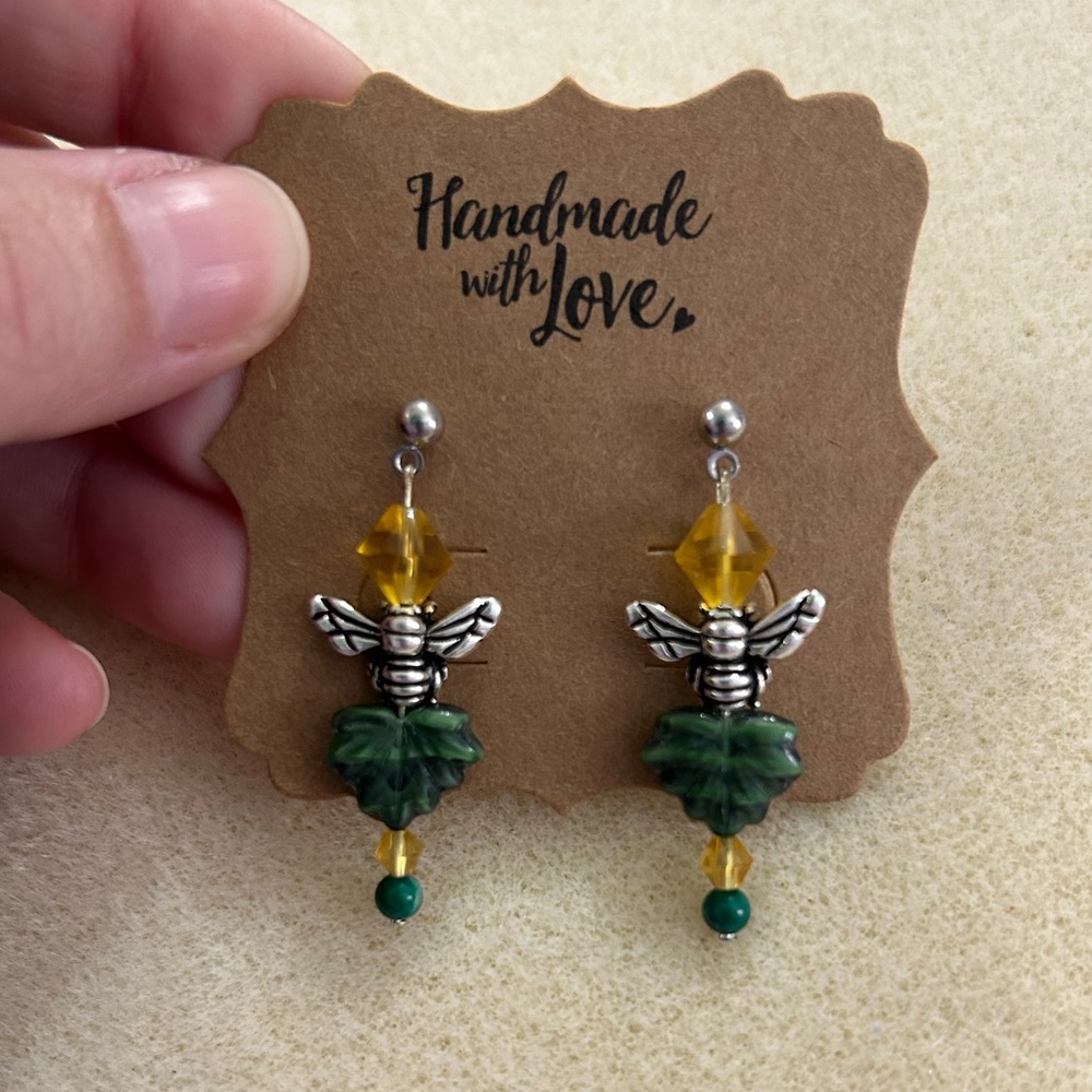 Hand Crafted beaded bee earrings